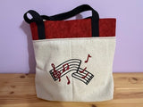 Music Staff Small Tote Bag in Burgundy