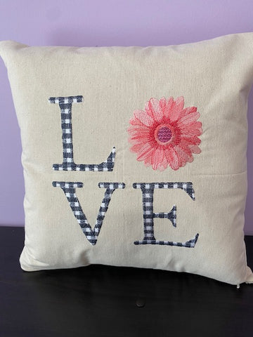 Plaid LOVE with Daisy Pillow Cover