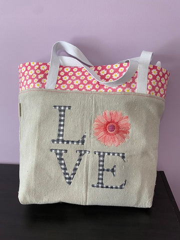 Plaid LOVE with Daisy Tote Bag