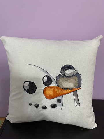 Snowman & Chickadee Pillow Cover