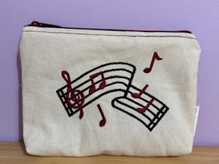 Music Staff Zipper Pouch in Burgundy