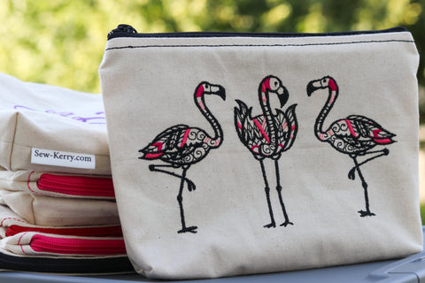 Blackwork Flamingo Trio Zipper Pouch