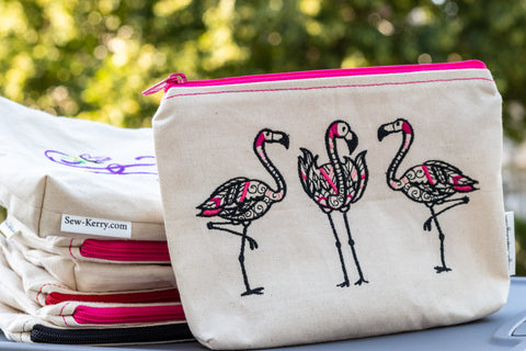 Blackwork Flamingo Trio Zipper Pouch